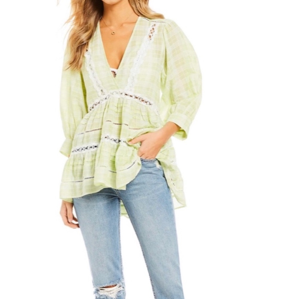 Free PeopleTime out lime combo lace oversized tunic size XS